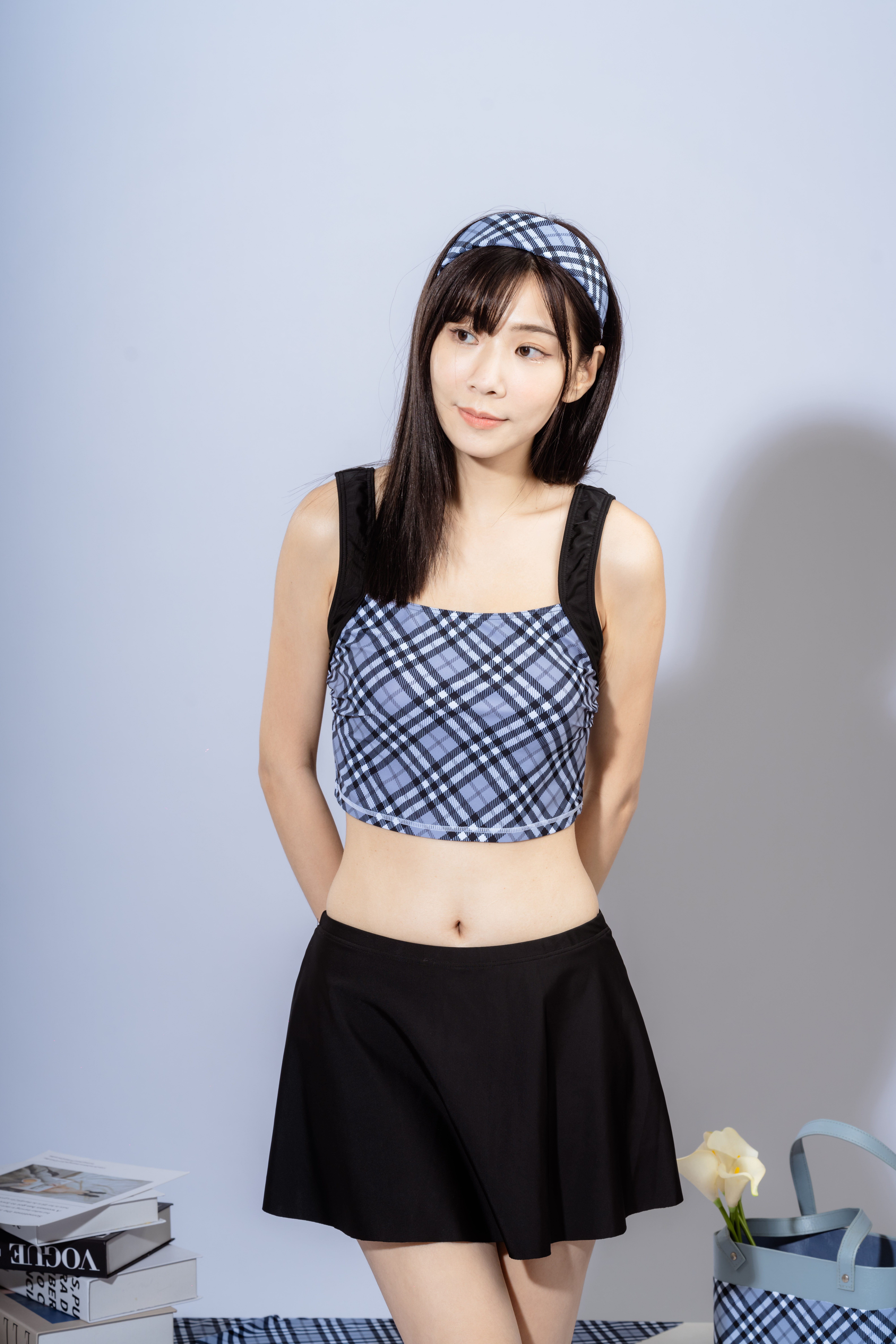 YE581-大女三件式裙裝-格紋