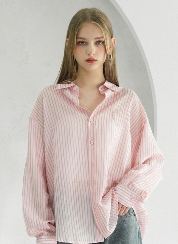 See-Through恤衫(直間粉紅色)