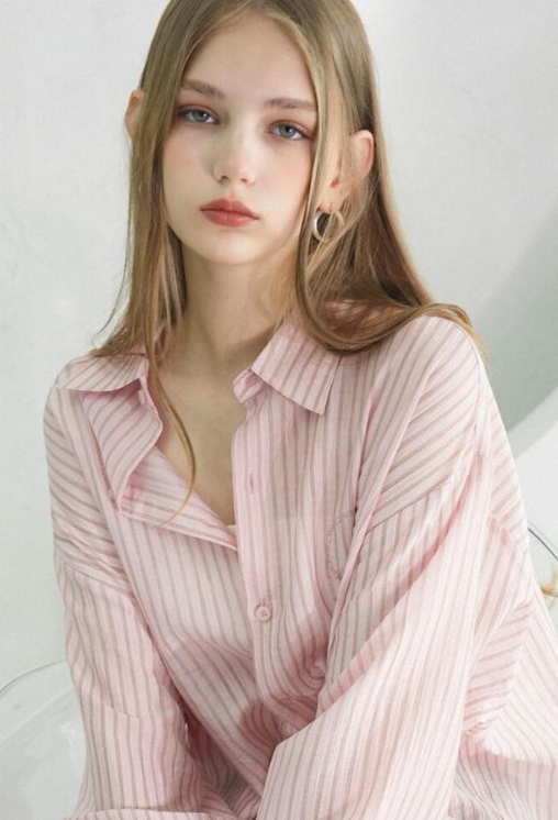 See-Through恤衫(直間粉紅色)