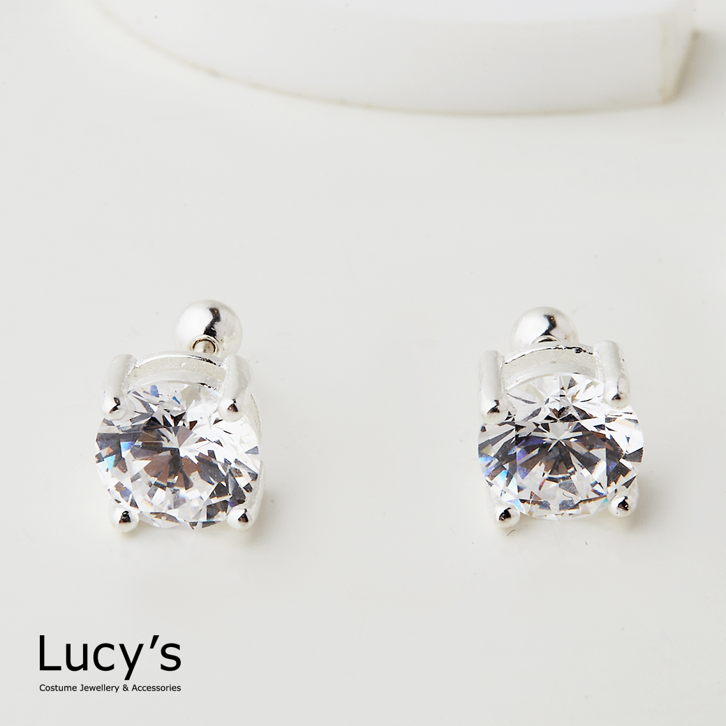 925純銀 璀璨單鑽 轉珠耳環 (119544)