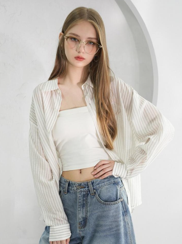 See-Through恤衫(直間白色)