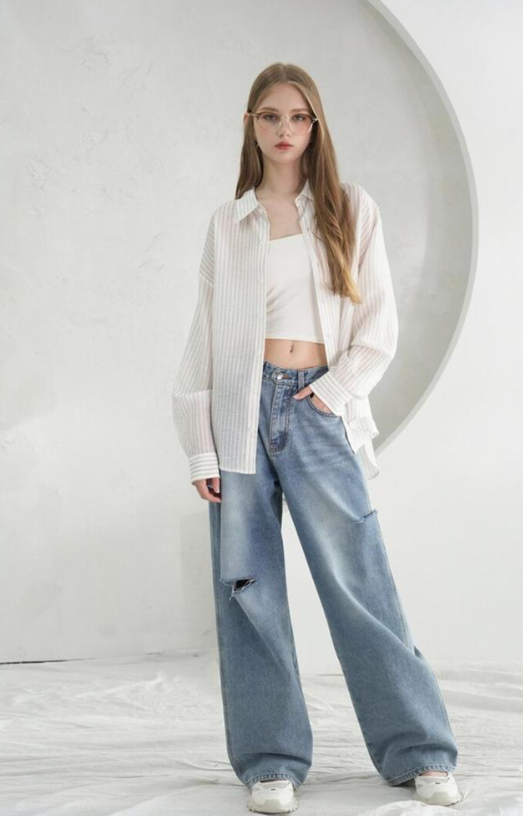 See-Through恤衫(直間白色)