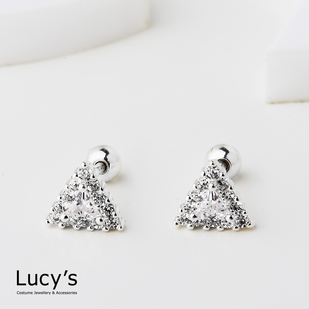 925純銀 閃耀三角 轉珠耳環 (123906)