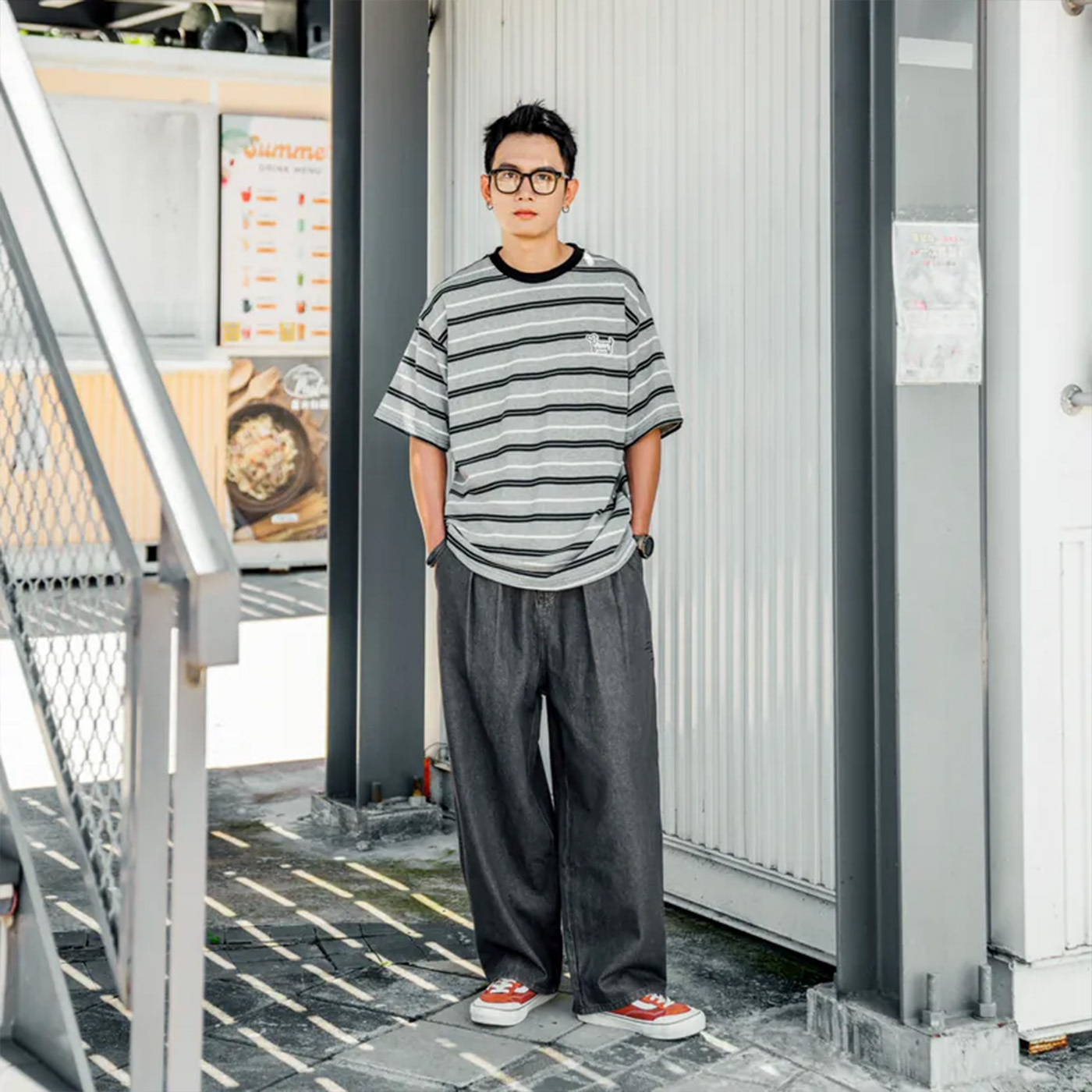 SBG 臘腸狗貼布條紋短T【T81】