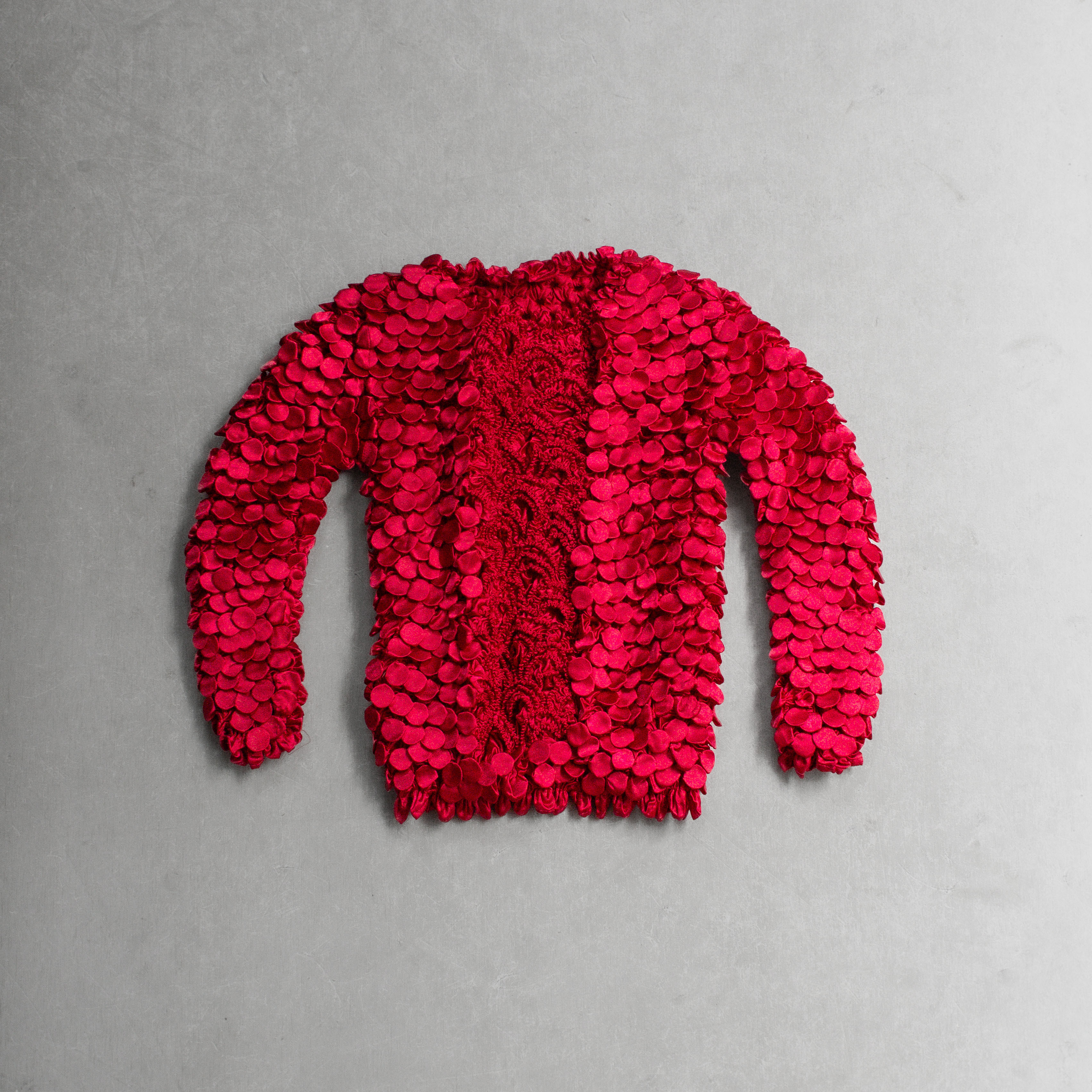 VINTAGE POPCORN TOPS 爆米花 彈性 抓皺 女裝 紅色 長袖 高領 上衣