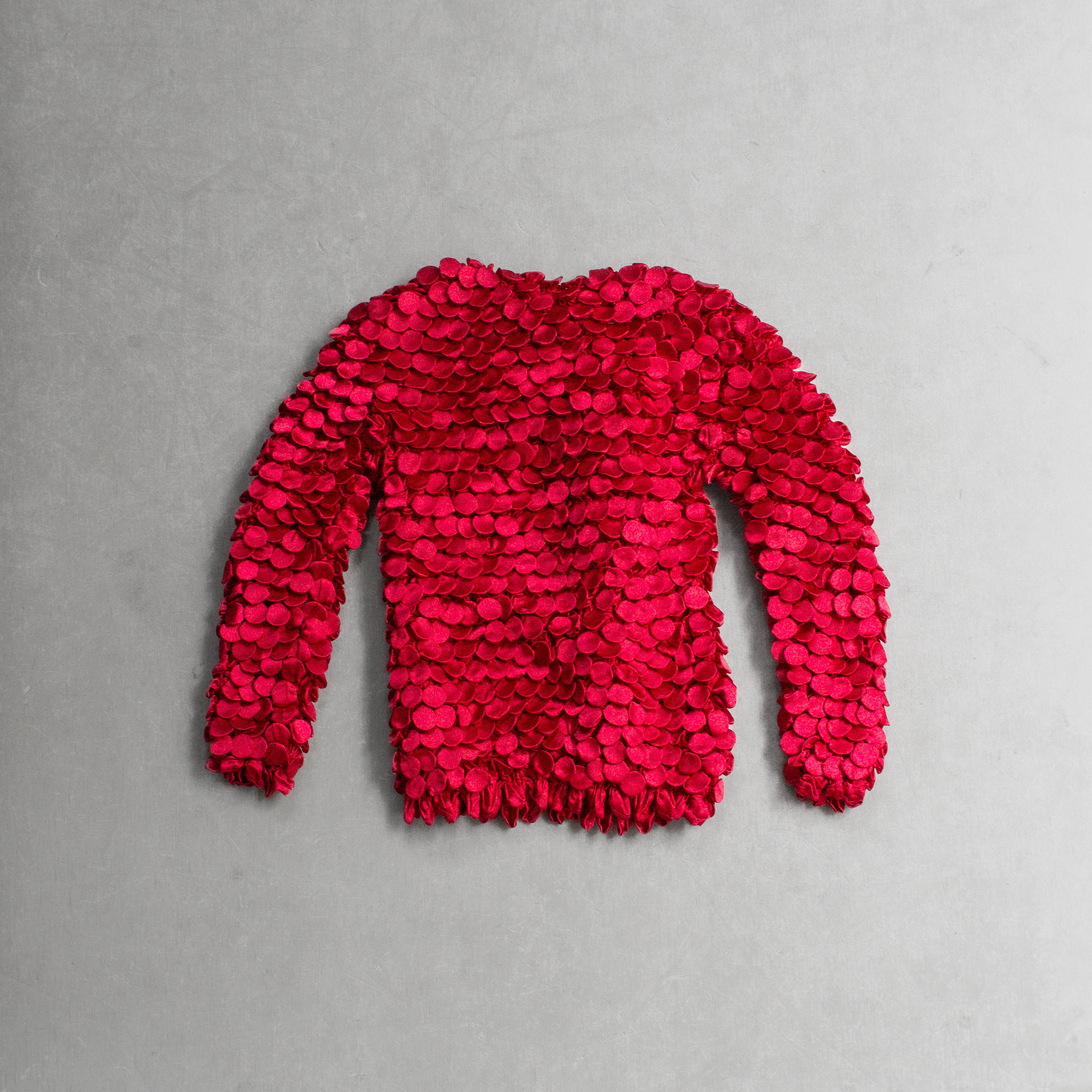 VINTAGE POPCORN TOPS 爆米花 彈性 抓皺 女裝 紅色 長袖 高領 上衣