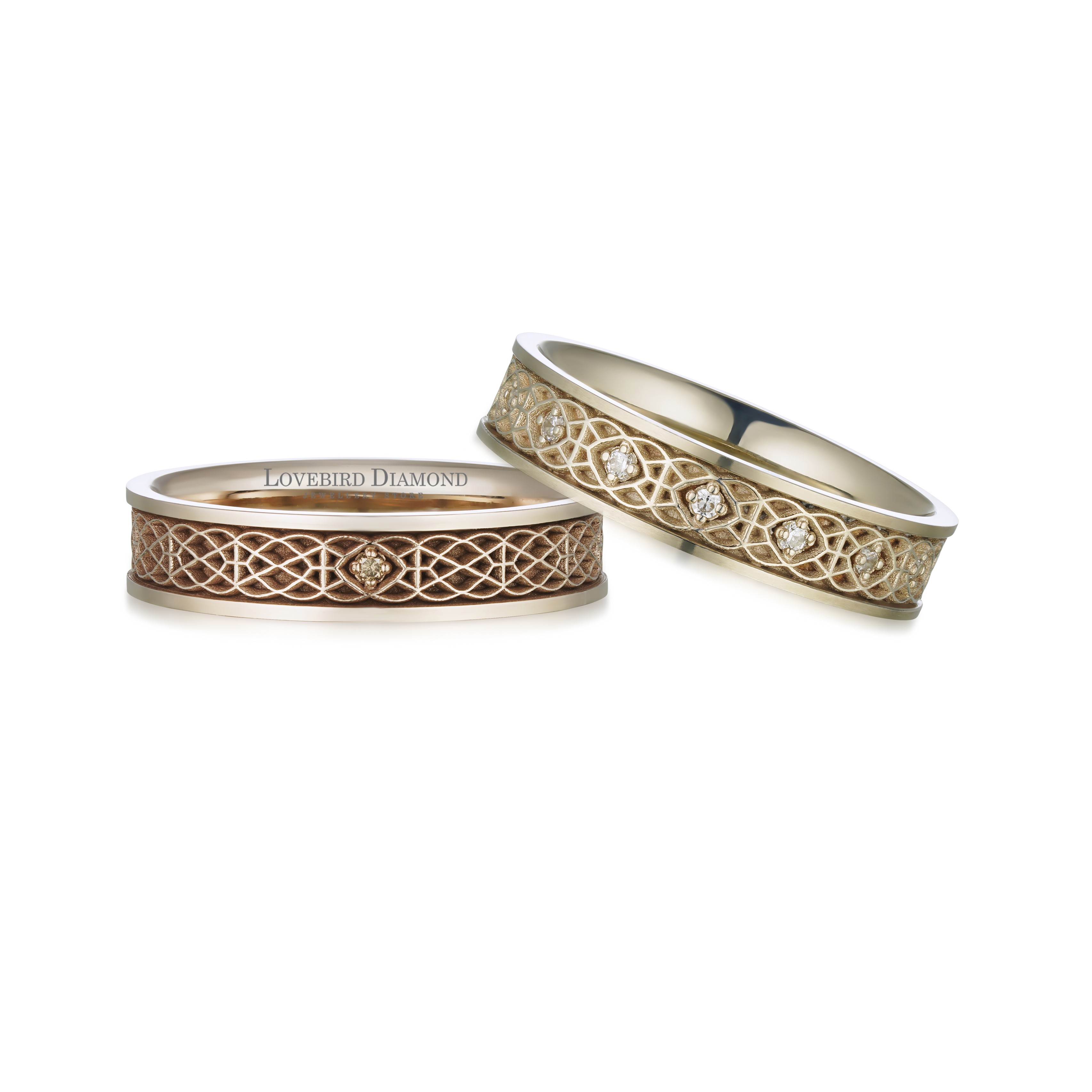 韓國 -  14K啡金天然鑽石結婚戒指