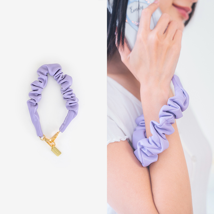 皺褶大腸圈圈 (紫色) 手腕繩 皮革短掛繩  手機掛繩