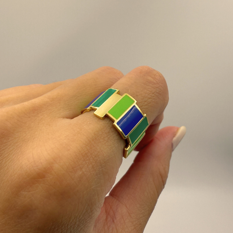 INES 現代風藍綠戒指