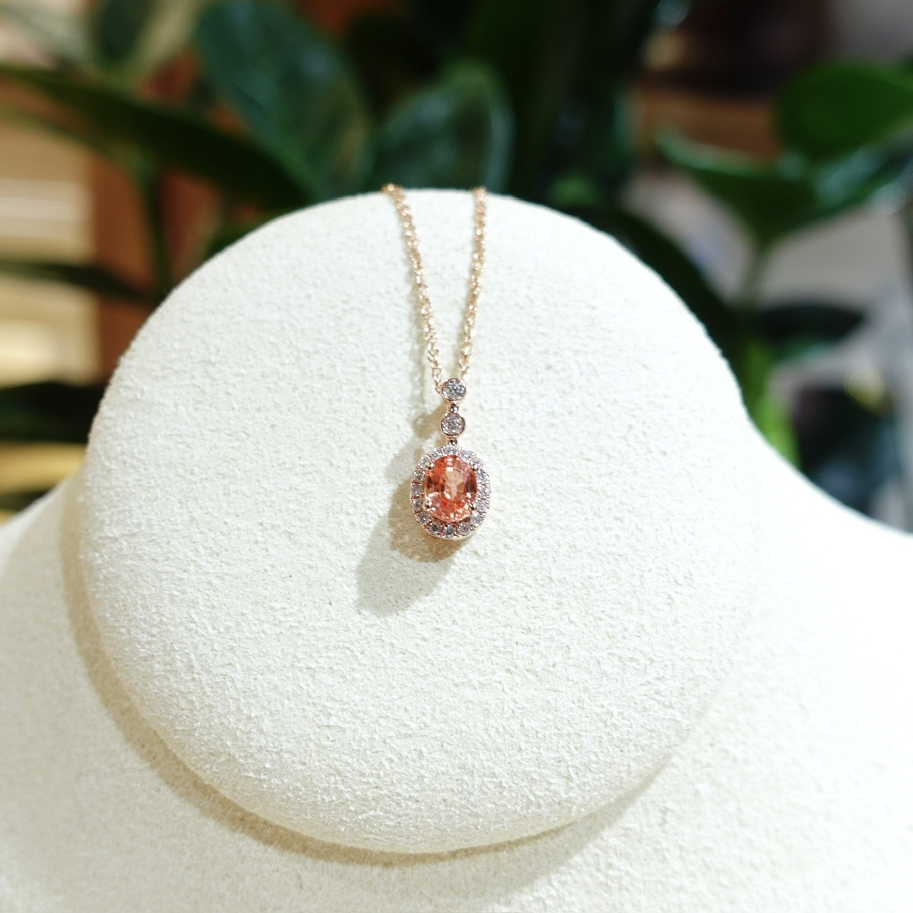 18K金Padparadscha鑽石復古吊墜/掛件