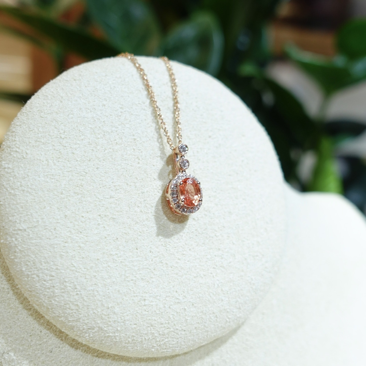 18K金Padparadscha鑽石復古吊墜/掛件