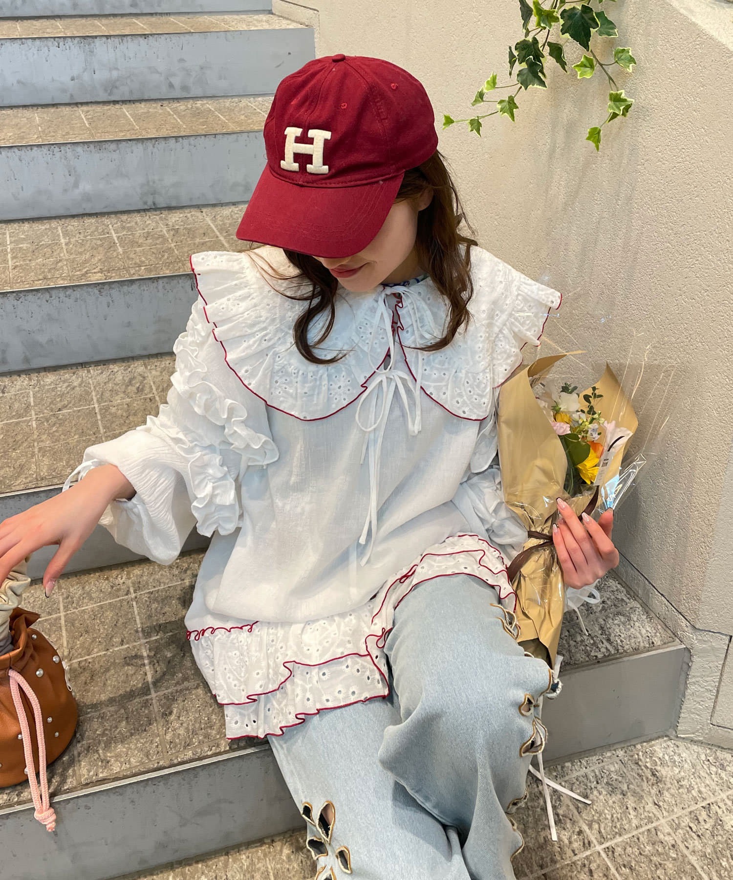 Ciao Color-coordinated stitched ruffle tunic