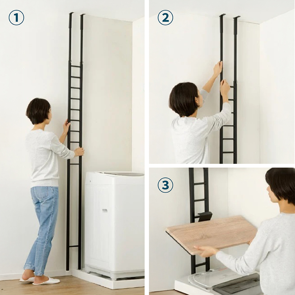 MIT台灣製Brooklyn Series頂天立地雙層附籃廚衛洗衣機壁面置物架 白色