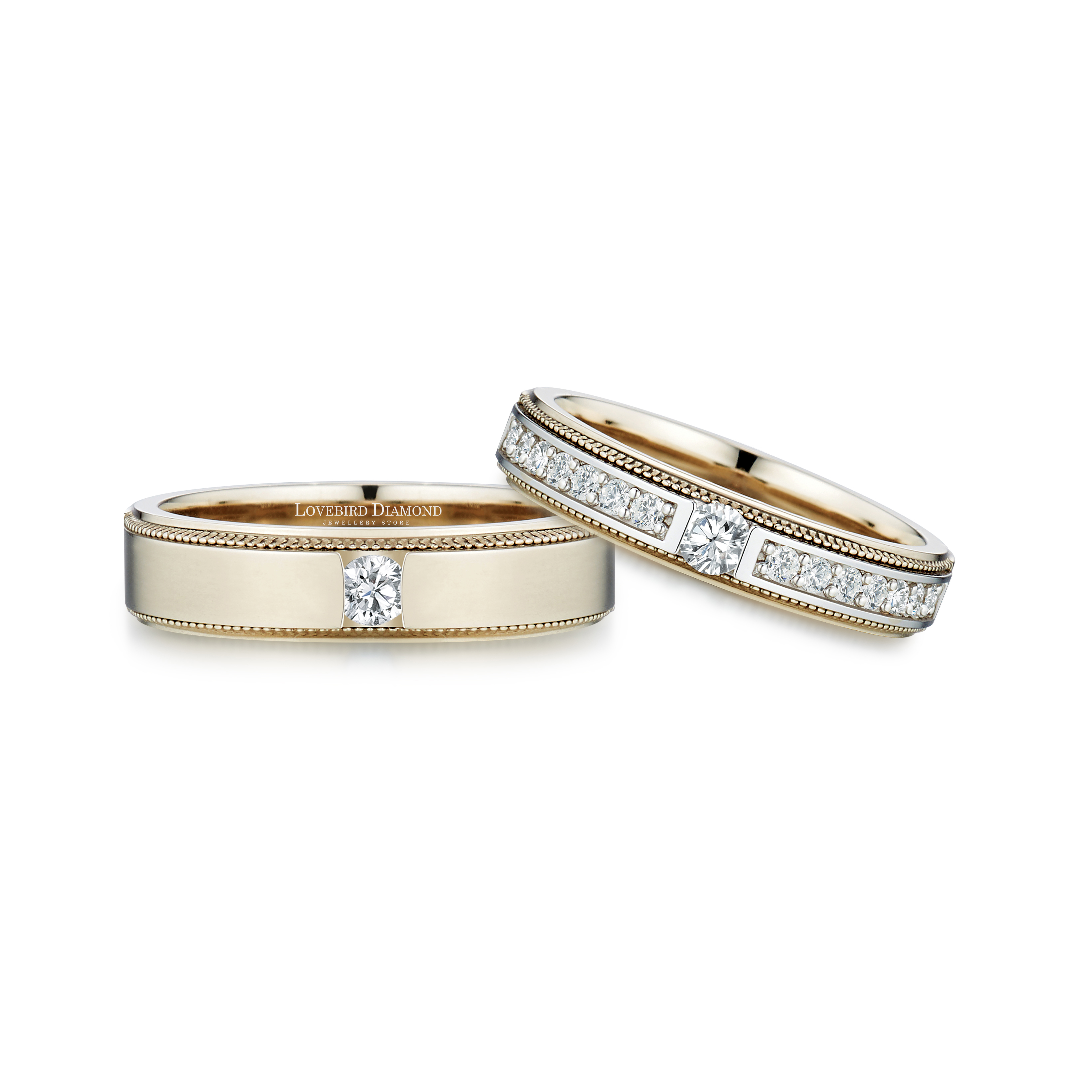 韓國 -14K白金原色及玫瑰金天然鑽石結婚戒指