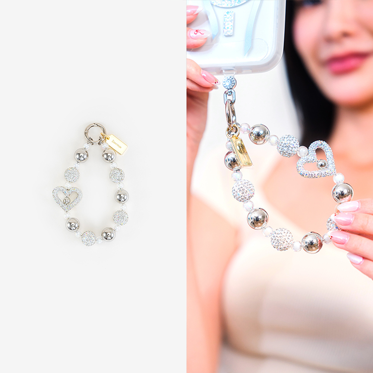 奢華細鑽愛心 串珠手腕繩 短掛繩 串珠掛繩 手機掛繩