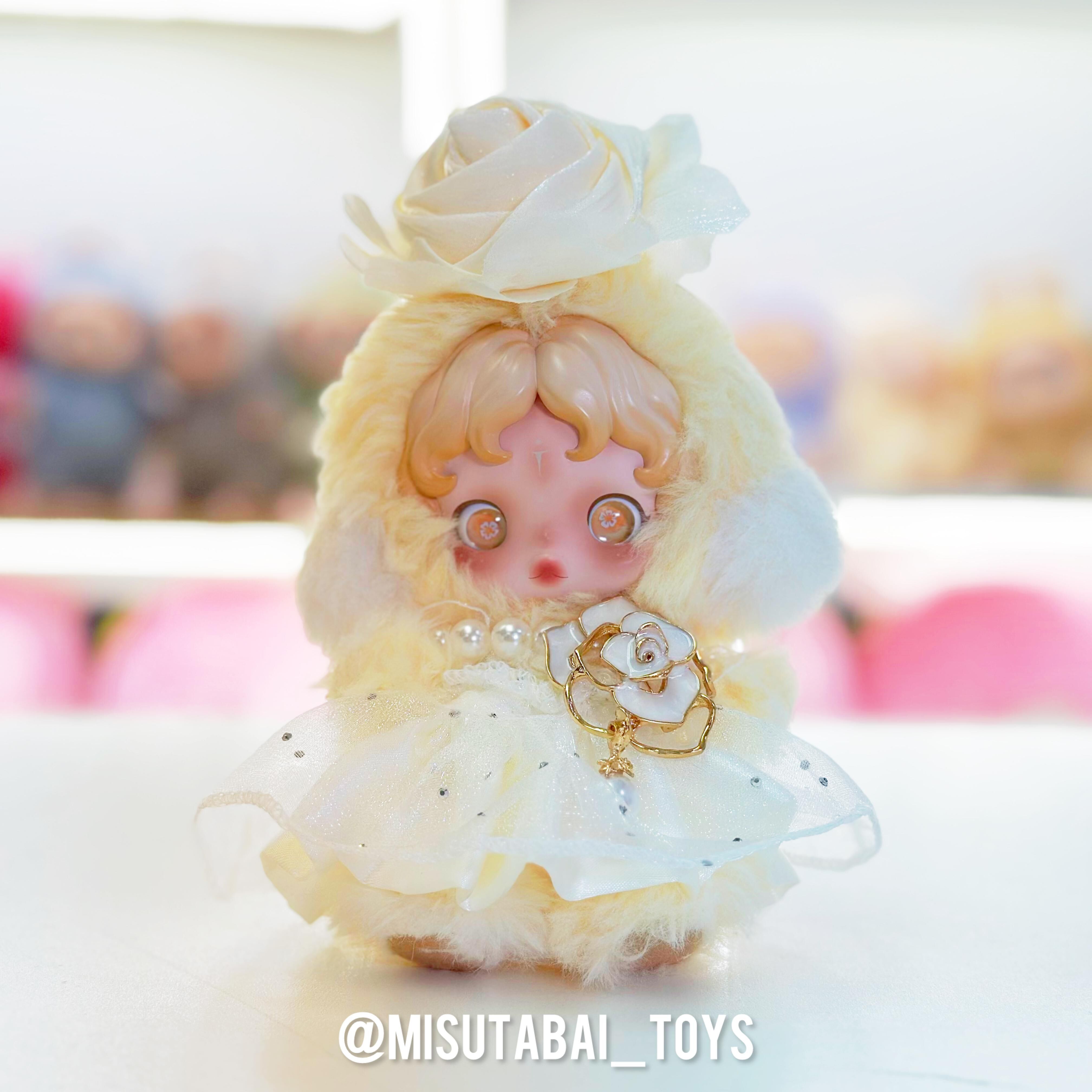 Doll Outfit Fashion F50 - White Lace Dress with Rose & Beads