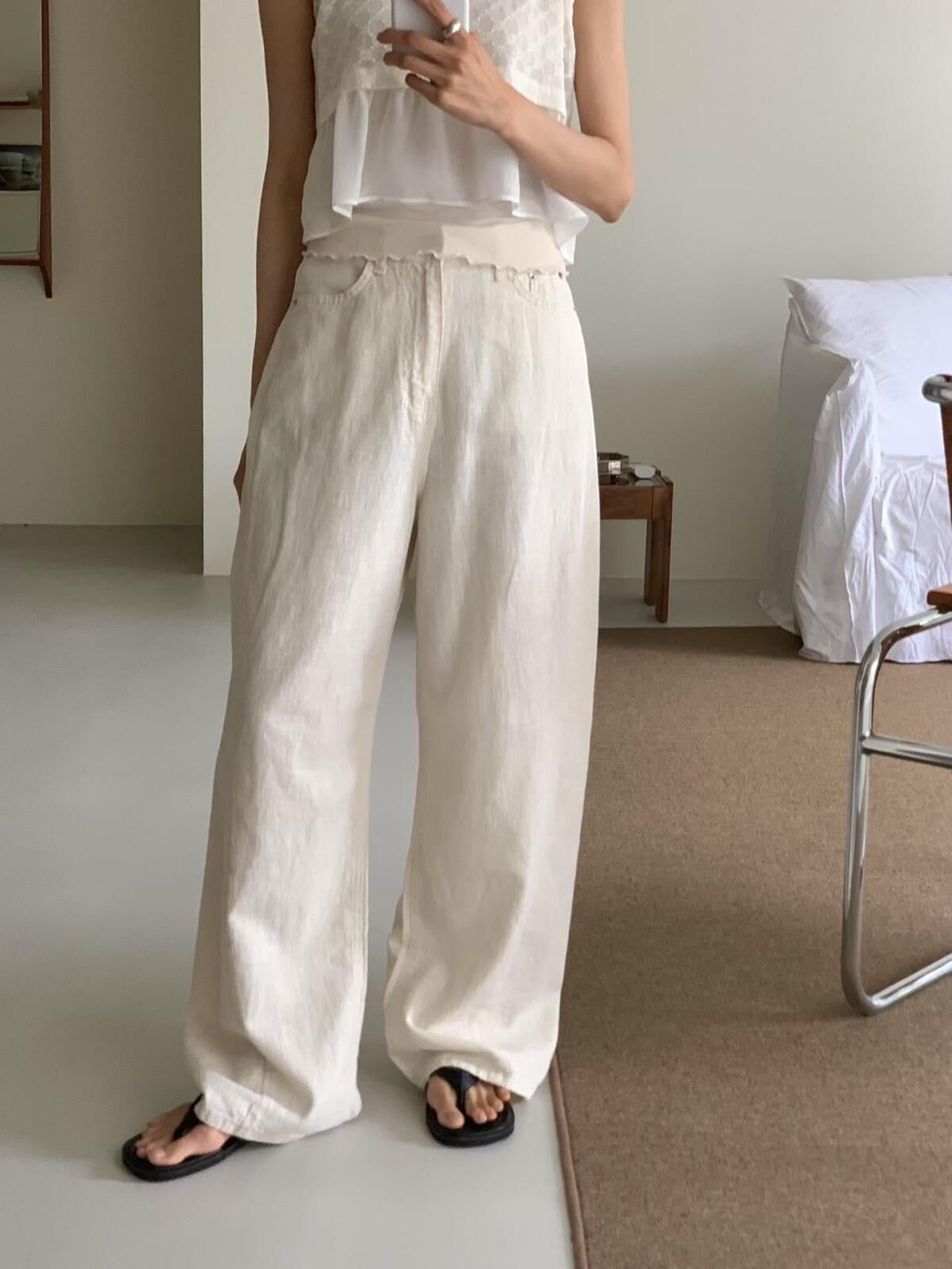 Linen twill wide leg pants