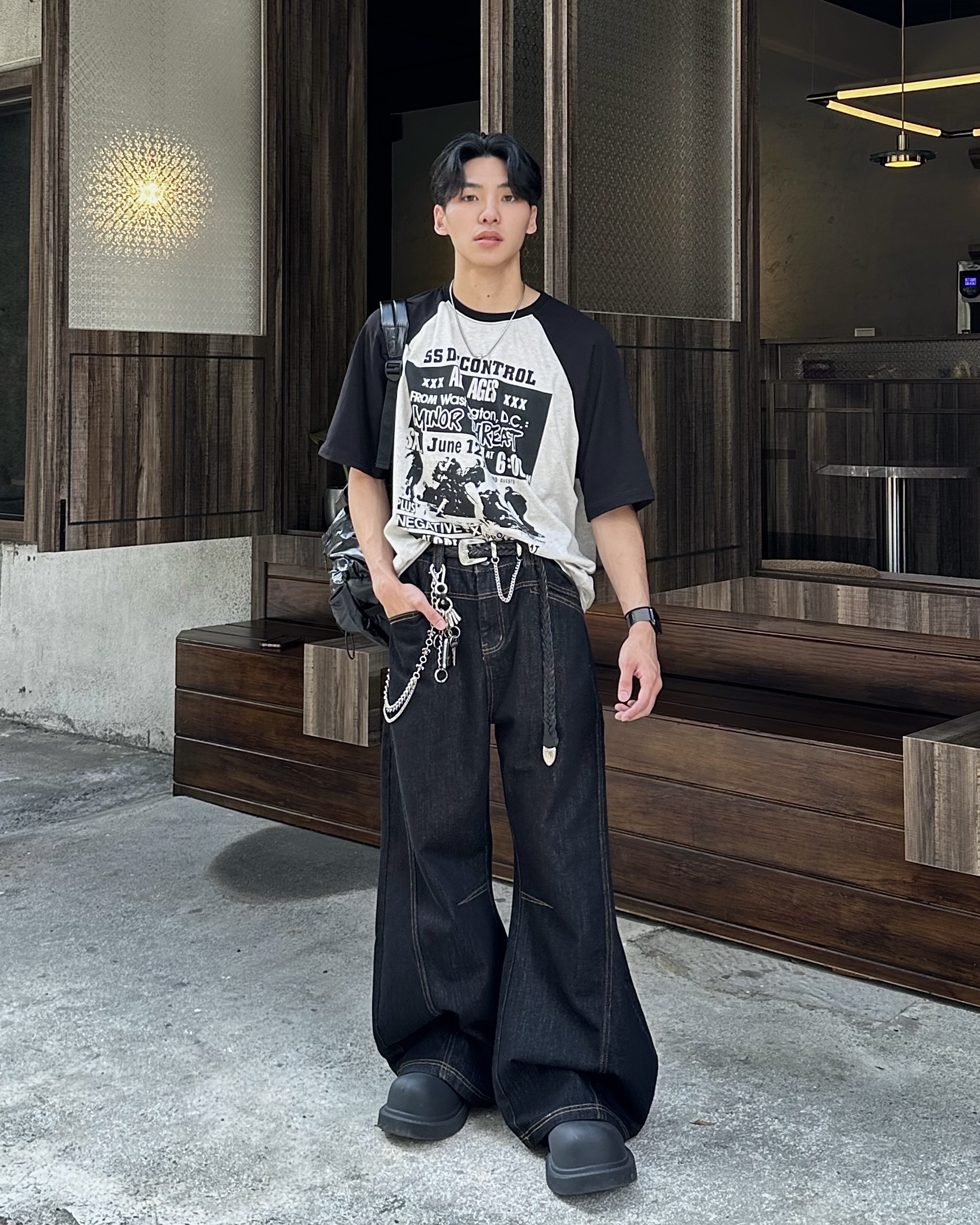 𝐇·𝐓·𝐒 韓國 SS DECONTROL 龐克搖滾 海報 拼接 寬鬆 短袖