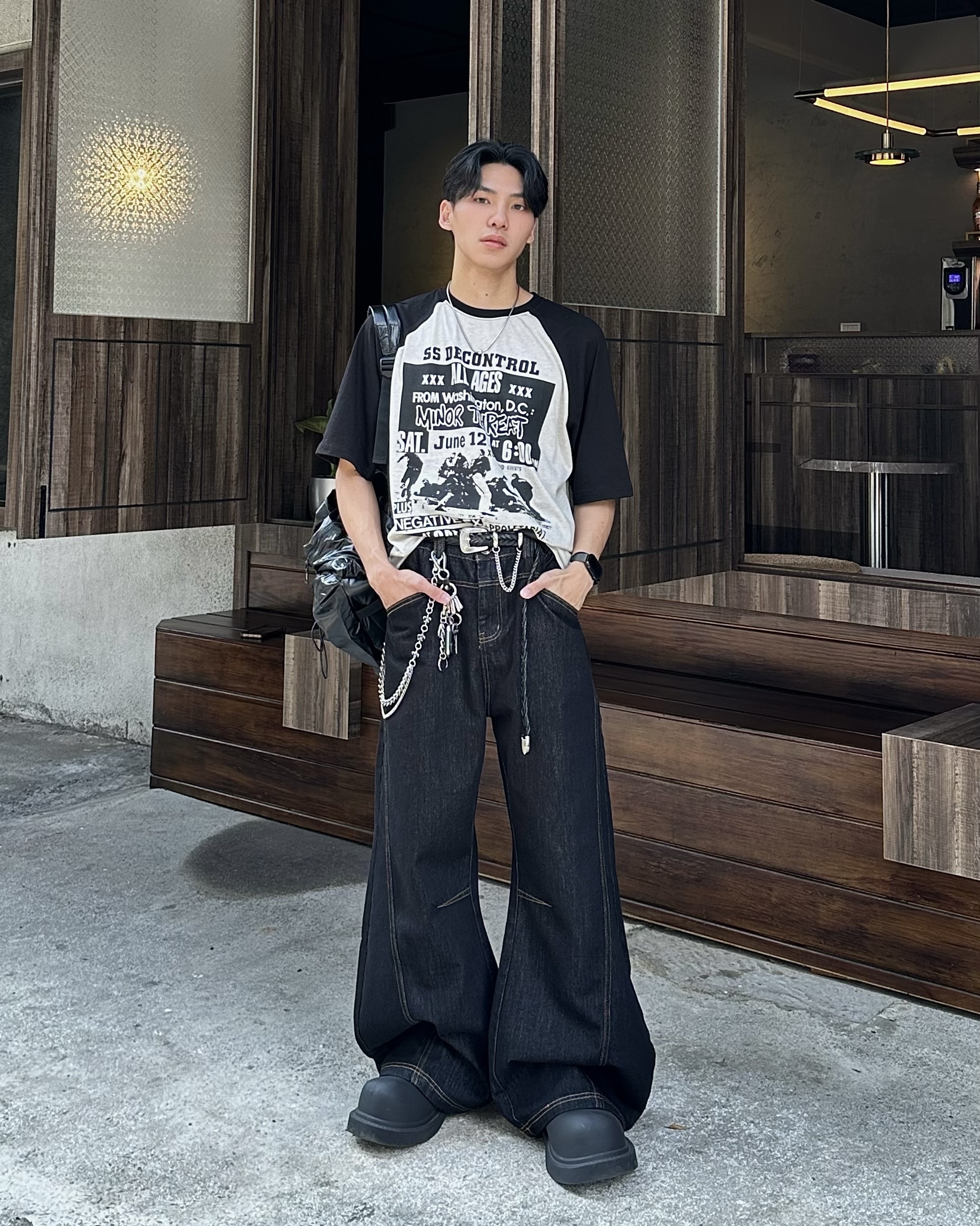 𝐇·𝐓·𝐒 韓國 SS DECONTROL 龐克搖滾 海報 拼接 寬鬆 短袖