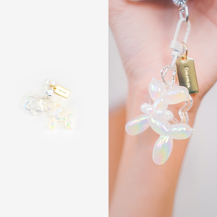 星星炫彩氣球狗 (白) 手機吊飾 串珠掛飾 鑰匙圈