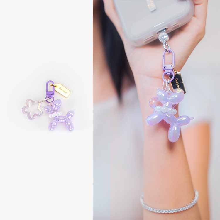 星星炫彩氣球狗 (透紫) 手機吊飾 串珠掛飾 鑰匙圈