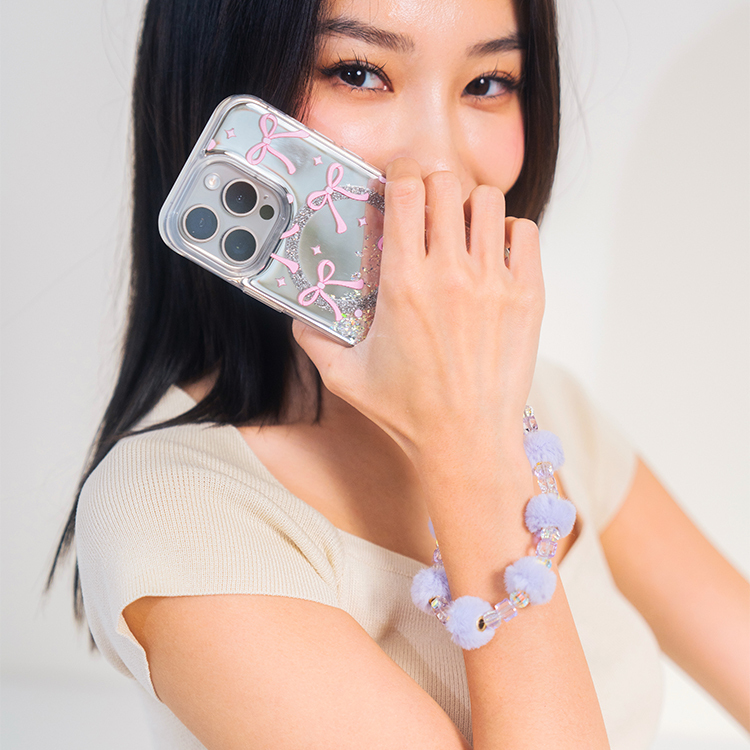 可愛絨毛小球 (薰衣草紫)  串珠手腕繩 短掛繩 串珠掛繩 手機掛繩 毛球 手機提鍊