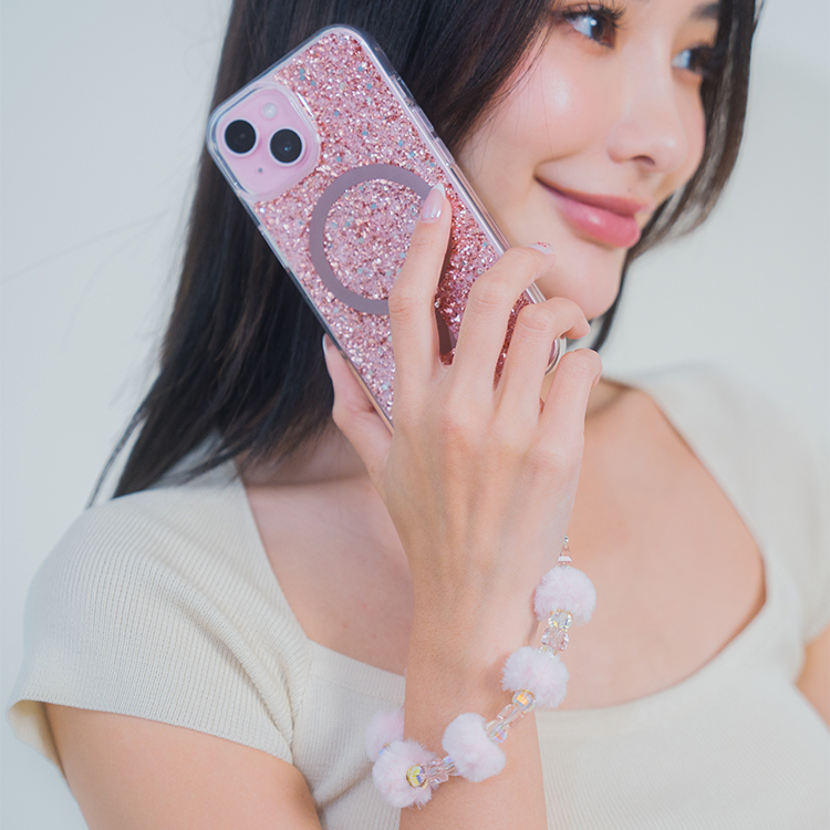 可愛絨毛小球 (嫩粉色)  串珠手腕繩 短掛繩 串珠掛繩 手機掛繩 毛球 手機提鍊