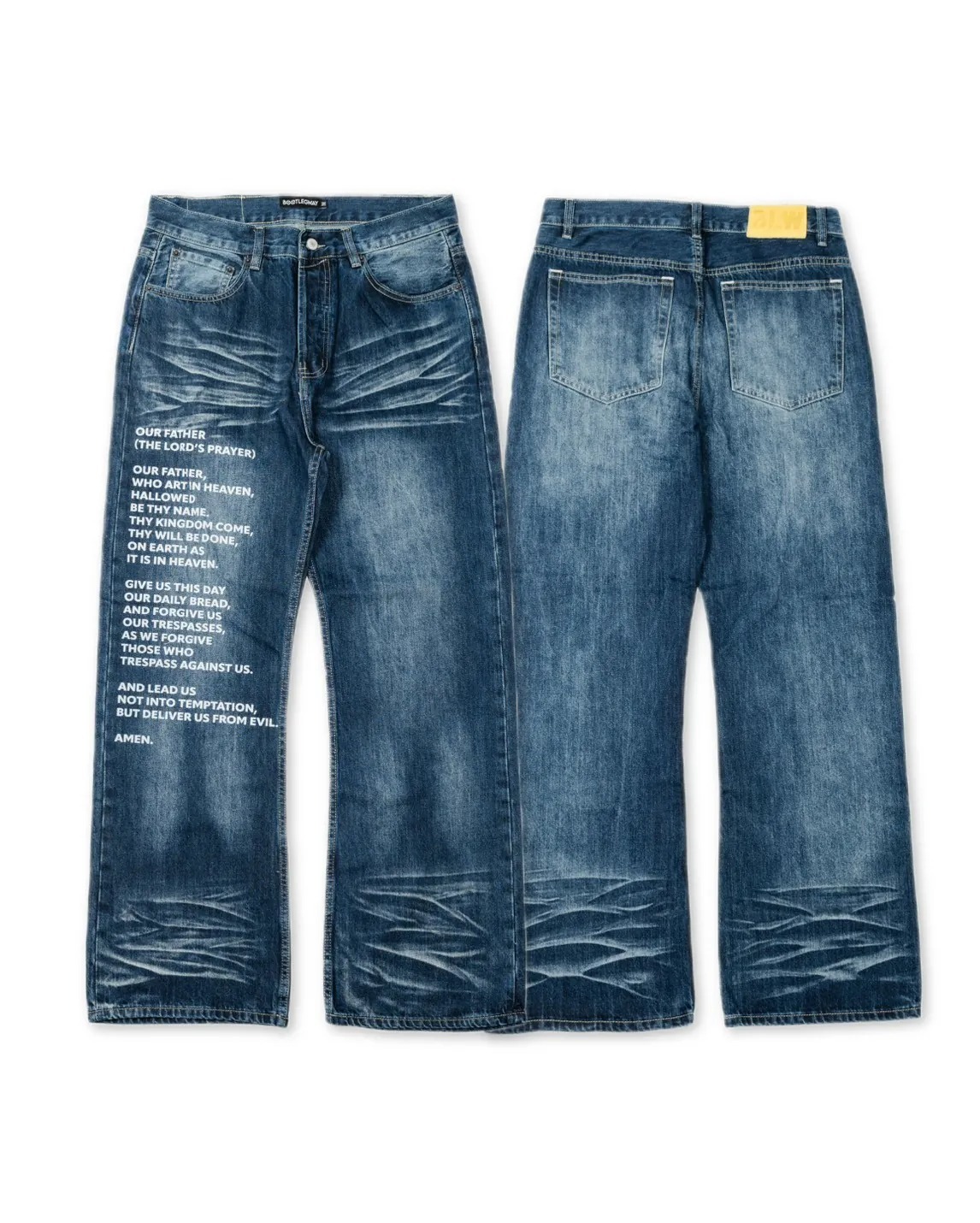 Bootlegway｜LORD'S PRAYER Blue Washed Denim Jeans 聖經刷色單寧牛仔褲 (Washed Blue)
