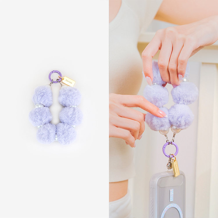 可愛絨毛球珍珠 (紫色) 手腕繩 短掛繩 手機掛繩 毛球 手機提鍊