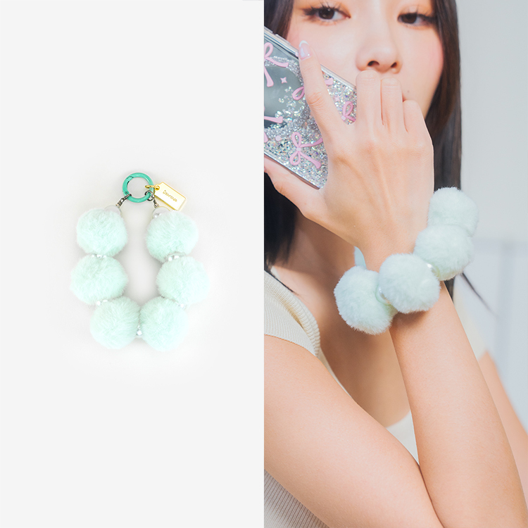 可愛絨毛球珍珠 (蘋果綠) 手腕繩 短掛繩 手機掛繩 毛球 手機提鍊