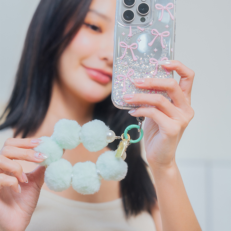 可愛絨毛球珍珠 (蘋果綠) 手腕繩 短掛繩 手機掛繩 毛球 手機提鍊