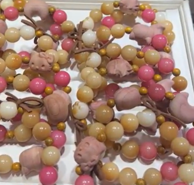 250721 - D4 12mm+粉白菩提血柏木KT貓月亮設計款手串