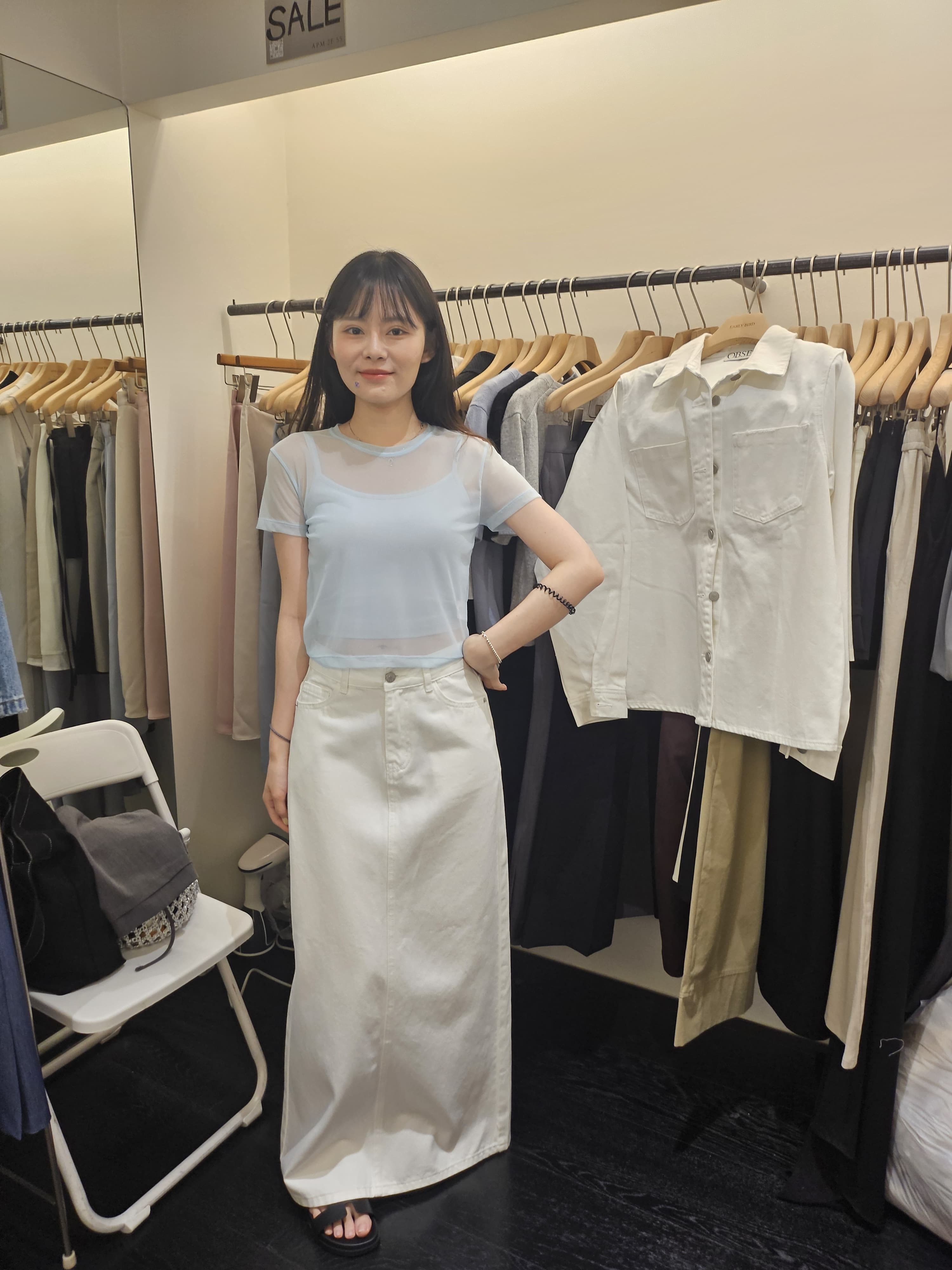 OB4517 後大開叉牛仔白色半裙 - S *特價* (優惠碼同充值購物金不適用)