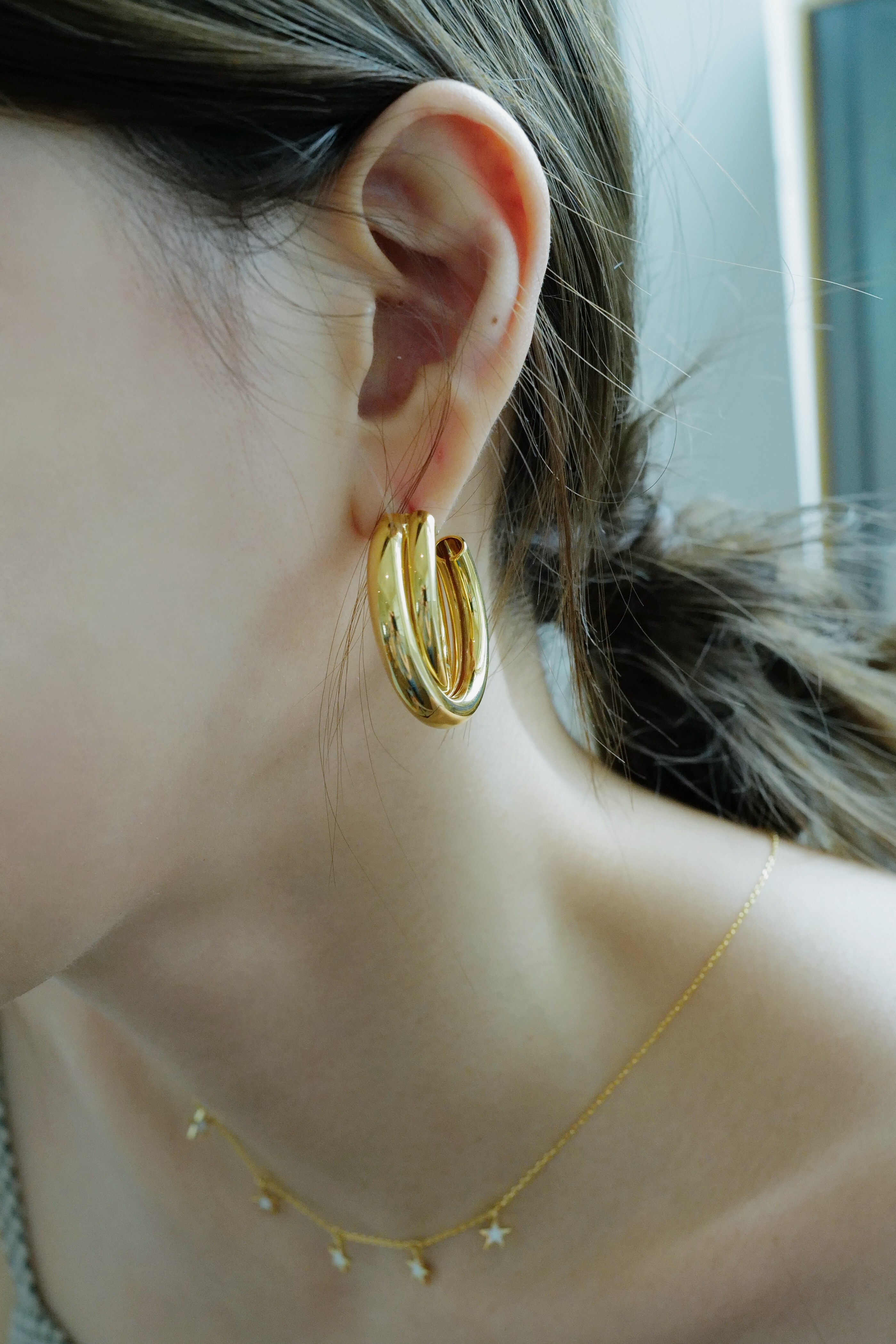 (現貨) 雙層拼接C字耳環 GH66