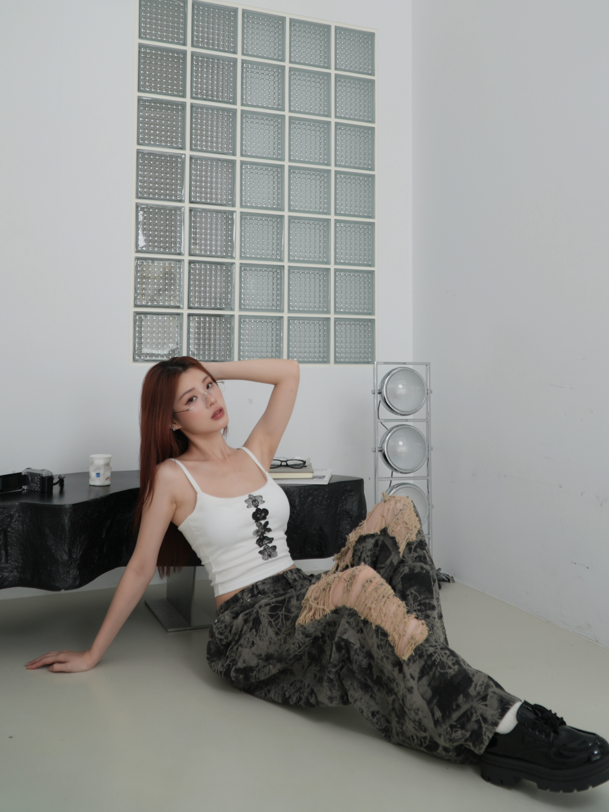 抽鬚編痕闊腿褲