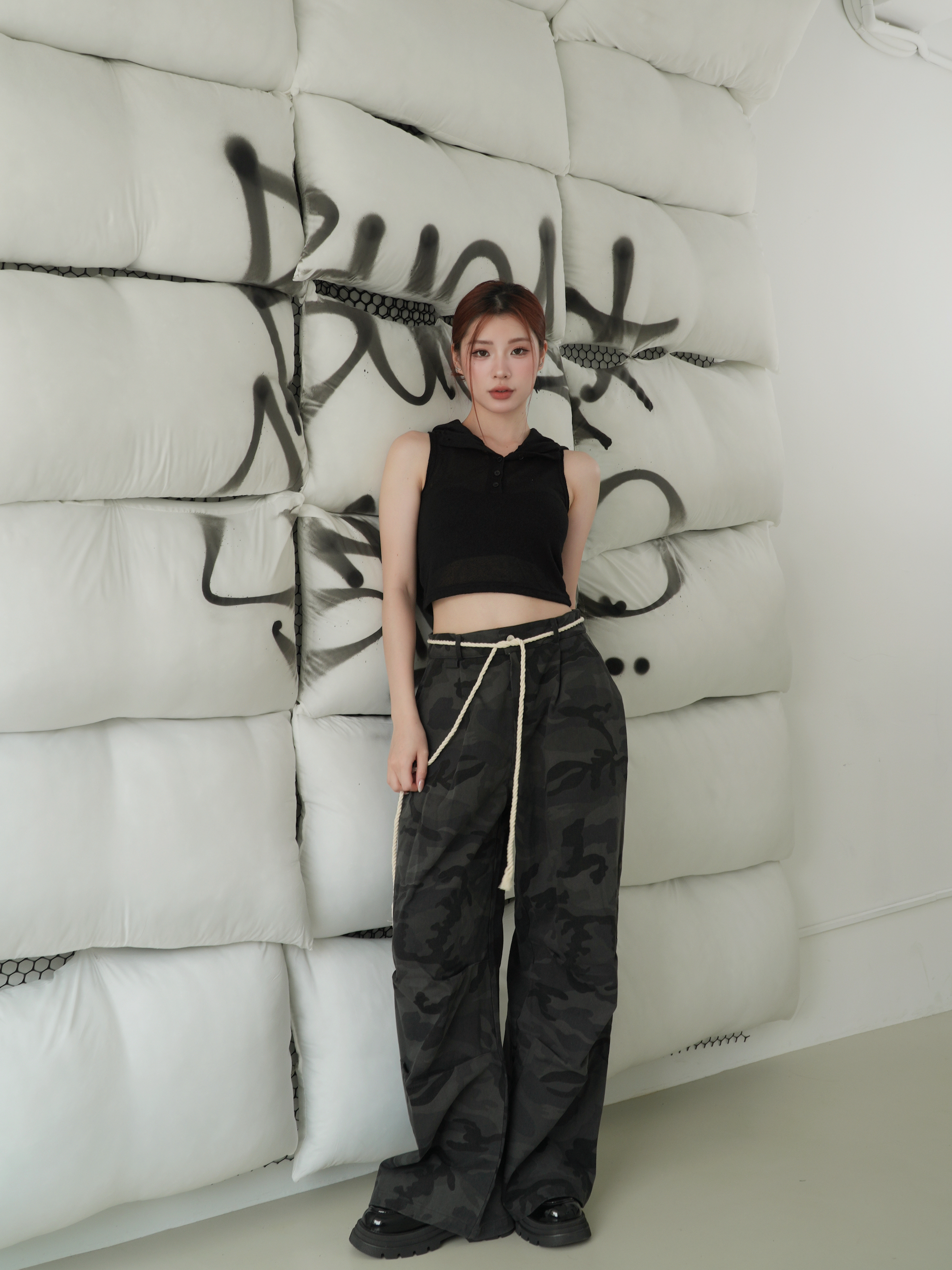 街頭迷彩寬褲（含麻綁繩）