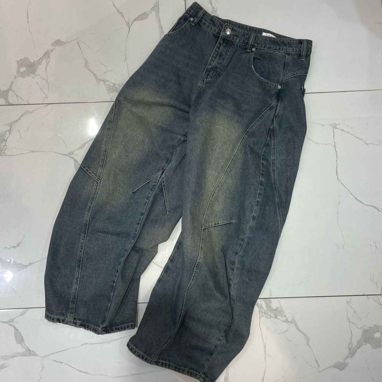 洗水淨色鬆身牛仔褲 CHALK-014P