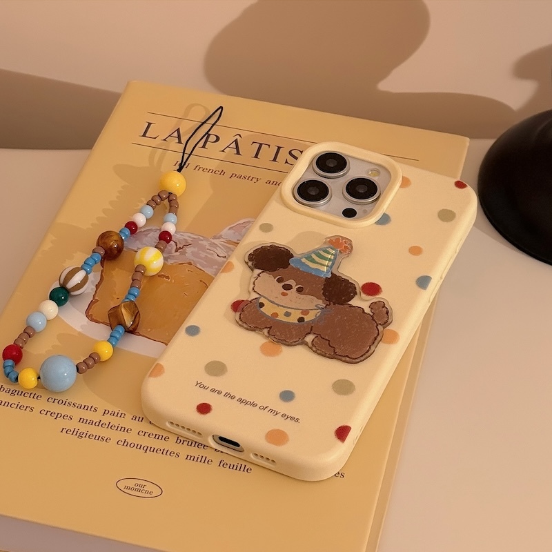 《07224》黃底彩點點狗狗手機殼(附掛繩)