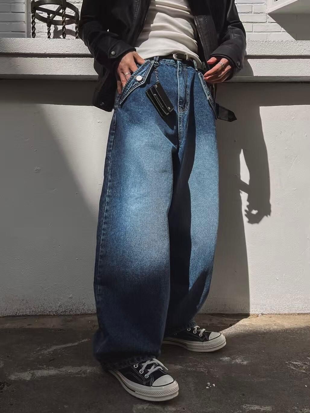 洗水淨色鬆身牛仔褲 Vass-011J