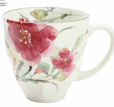 日本美濃燒有耳瓦杯(花水彩)(赤) (日本製)