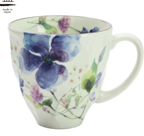 日本美濃燒有耳瓦杯(花水彩)(青) (日本製)