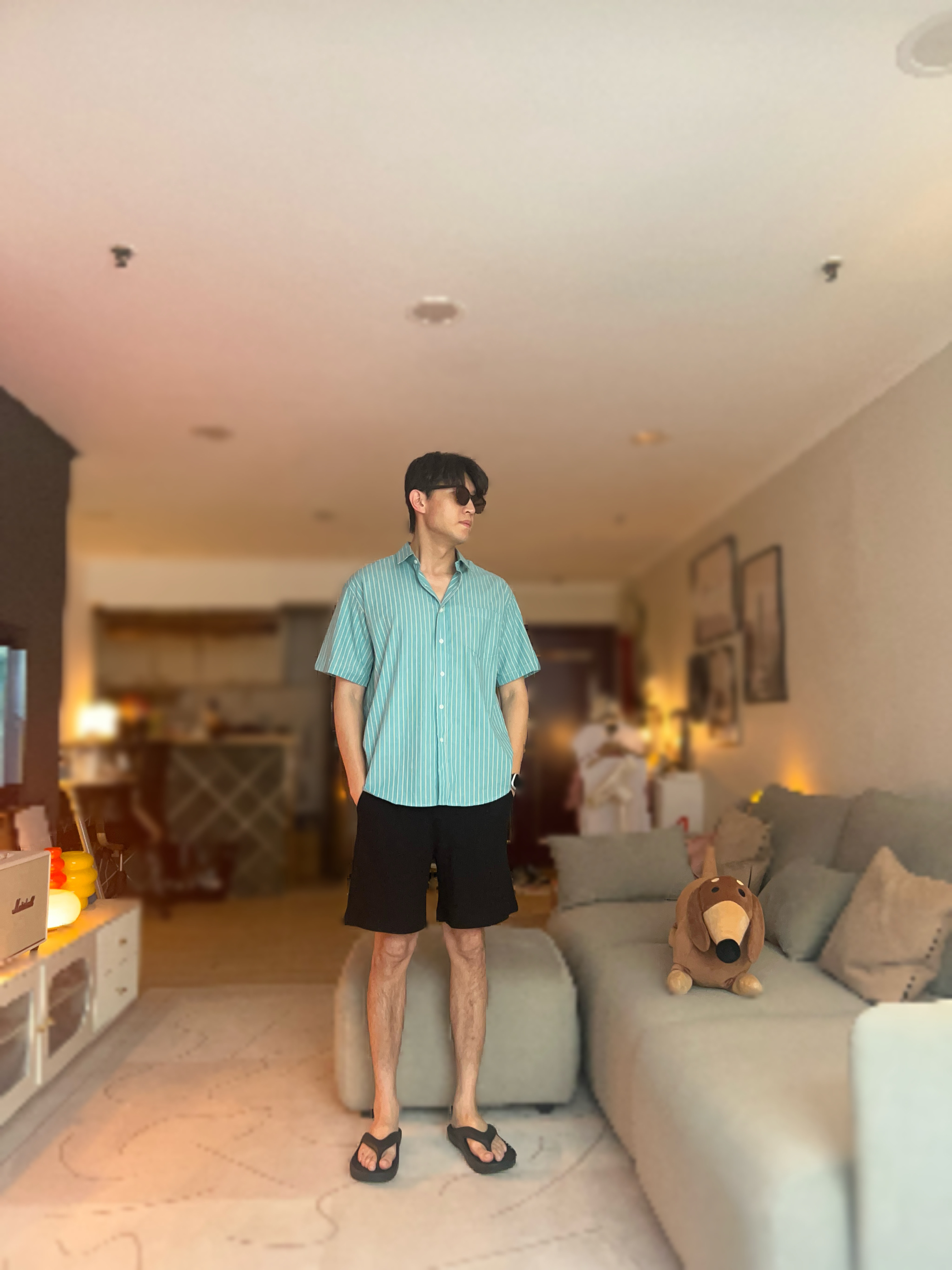 溫潤條紋寬版短袖襯衫｜清爽藍綠／低調粉紅兩色