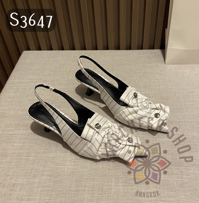 S3647 - 牛皮絲綢立體綁結尖頭高踭涼鞋