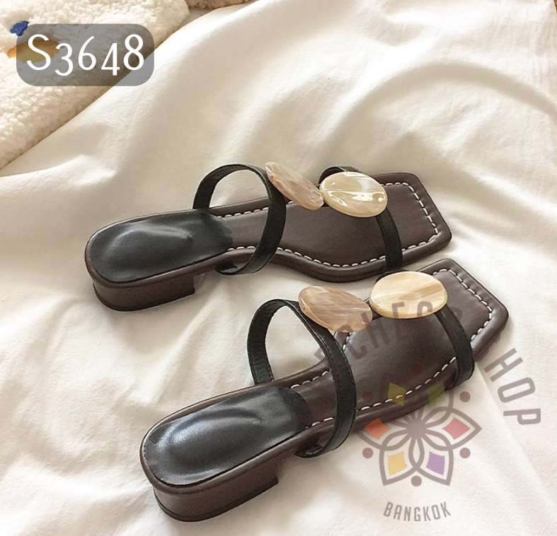 S3648 - 牛皮工字串珠高踭涼鞋