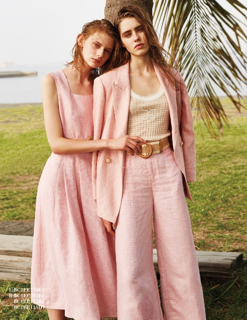 BC1EE115D1 午後漫遊珊瑚紅亞麻西裝外套