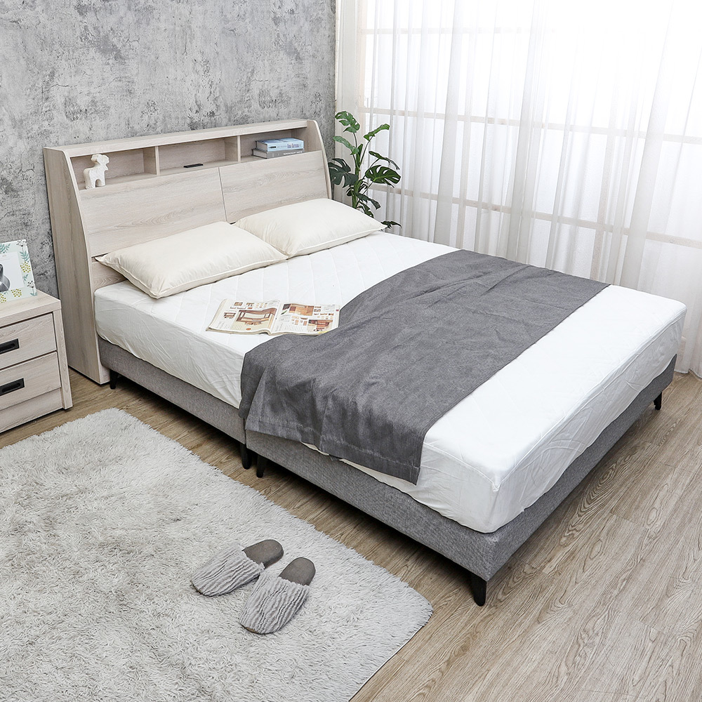 帕尼克5尺雙人灰色貓抓皮床組(收納床頭箱+貓抓皮床底-不含床墊)