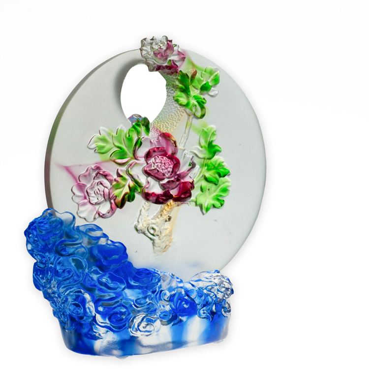 鹿港窯禮品館｜居家開運 琉璃珍藏 花好月圓 牡丹花 擺飾