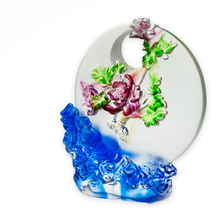 鹿港窯禮品館｜居家開運 琉璃珍藏 花好月圓 牡丹花 擺飾