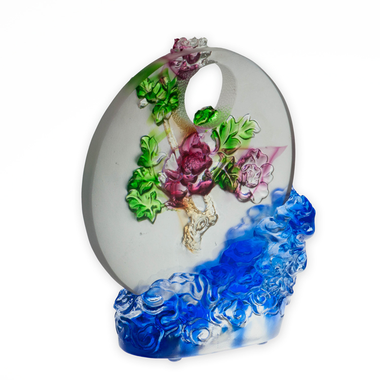 鹿港窯禮品館｜居家開運 琉璃珍藏 花好月圓 牡丹花 擺飾