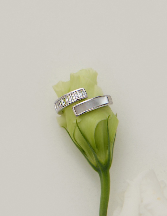 鋯石貝片開口可調式戒指(銀)